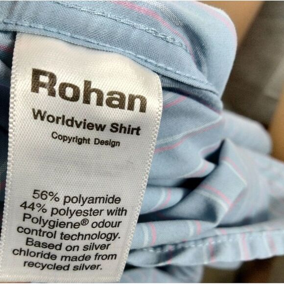 Rohan Shirt Mens M Blue Pink Striped Long Sleeve Performance Worldview - Picture 10 of 10